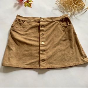 Express Brown Suede Button Up Mini Skirt Sz 12